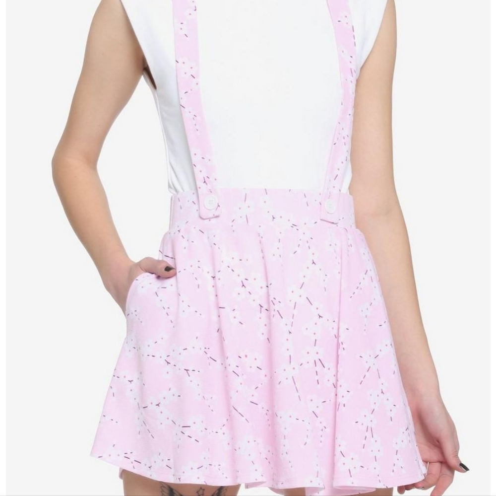 Hot Topic Pink Sakura Suspender Skirt and Bucket Hat